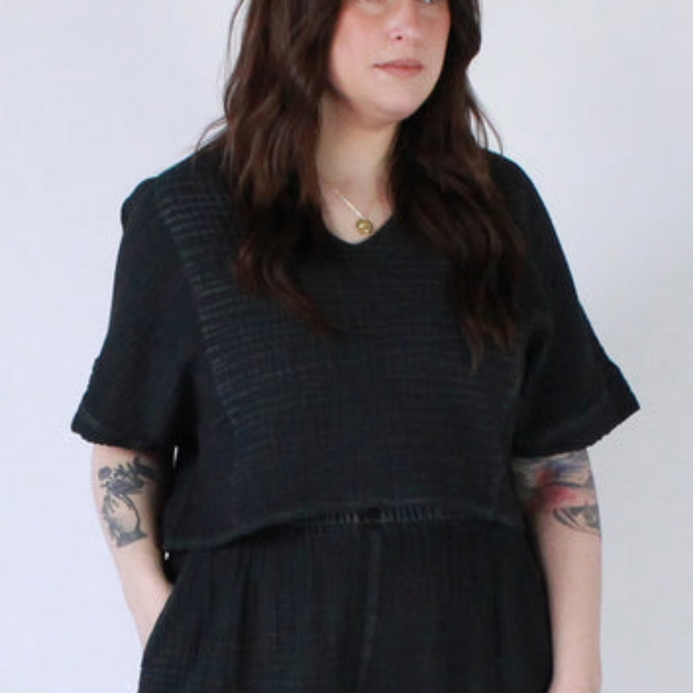 Pokoloco Muslin Cotton Crinkle Crop Top, Size OS, Distressed Natural Black